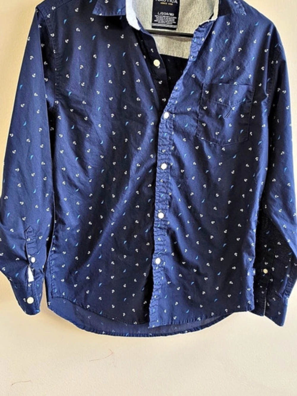 Nautica Printed Button Down Shirt Blue Size Large
